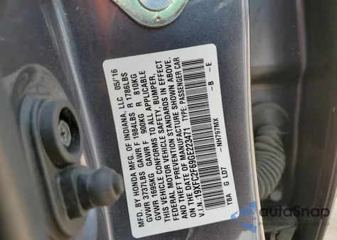 2016 Honda Civic Lx from USA, damaged, VIN 19XFC2F69GE223471
